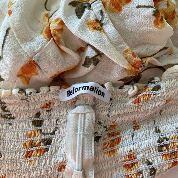 Reformation Floral Puff Sleeve Smocked Back Blouse Women’s 0 - Picture 2 of 6